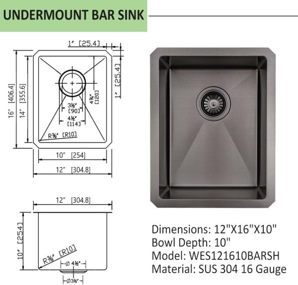 Wesliv Black Bar Sink Undermount Stainless Steel Kitchen-3