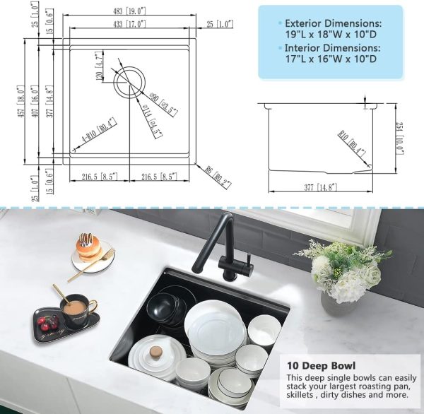 VASOYO Stainless Undermount Bar Sink Black 19x18x10-4