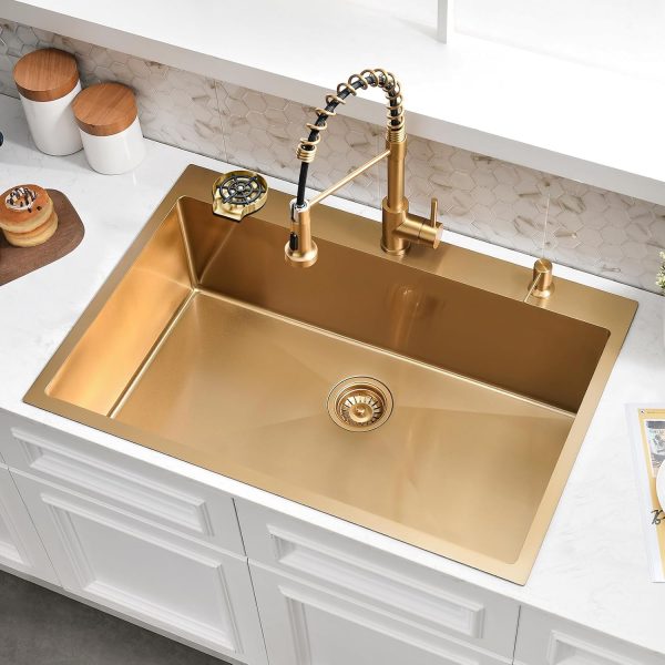 SOMRXO Gold Kitchen Sink Stainless Steel Drop-In 36x22-2