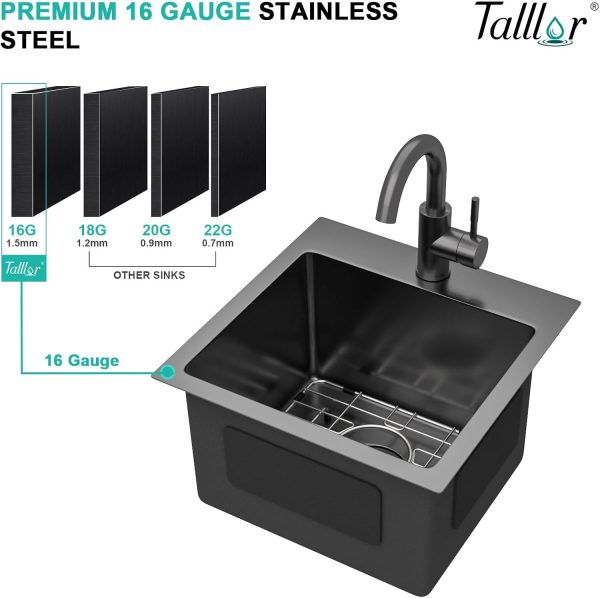 Talllor 15in Gunmetal Bar Sink Stainless Steel-3