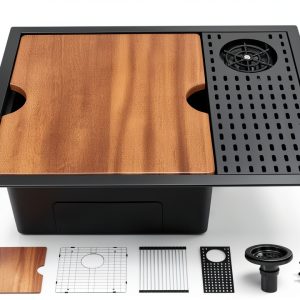 VASOYO Undermount Sink Black Glass Rinser-0