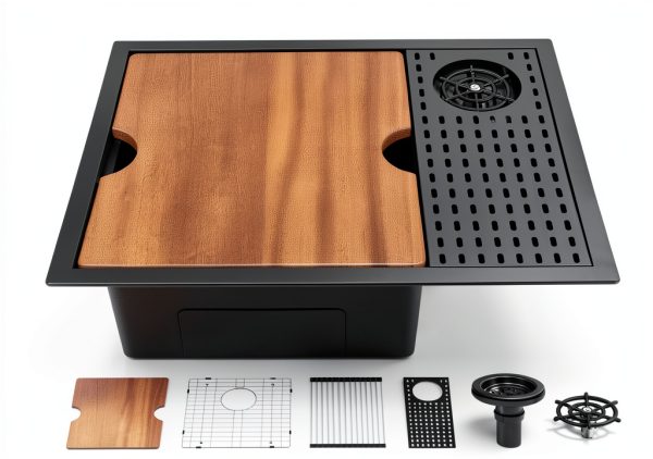 VASOYO Undermount Sink Black Glass Rinser-0