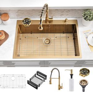 SOMRXO Gold Kitchen Sink Stainless Steel Drop-In 36x22-0