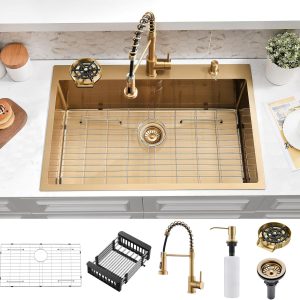 SOMRXO Gold Kitchen Sink Stainless Steel Drop-In 36x22-0