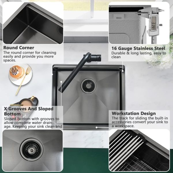 VASOYO Stainless Undermount Bar Sink Black 19x18x10-5