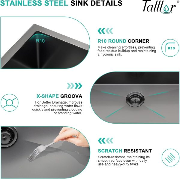 Talllor 15in Gunmetal Bar Sink Stainless Steel-4