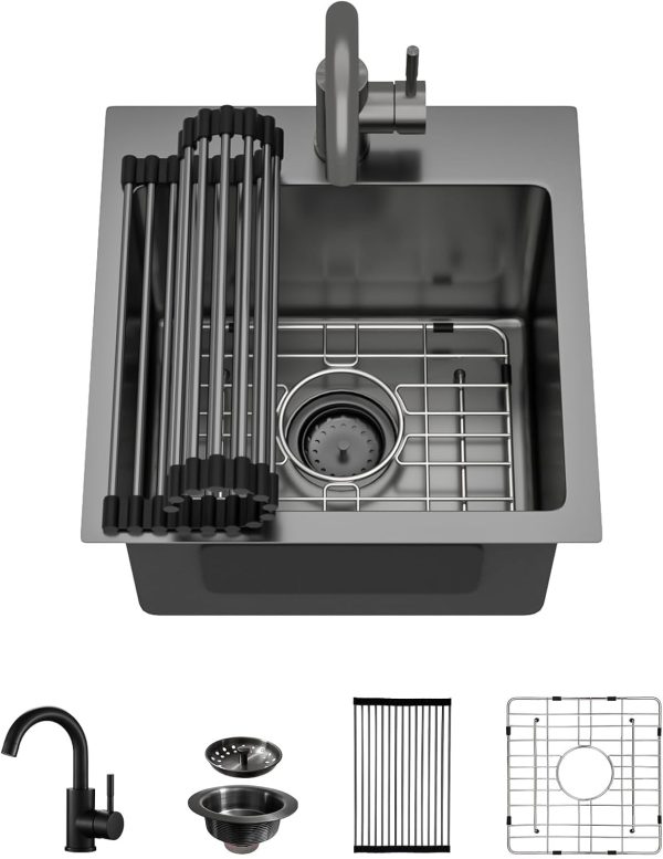 Talllor 15in Gunmetal Bar Sink Stainless Steel-0