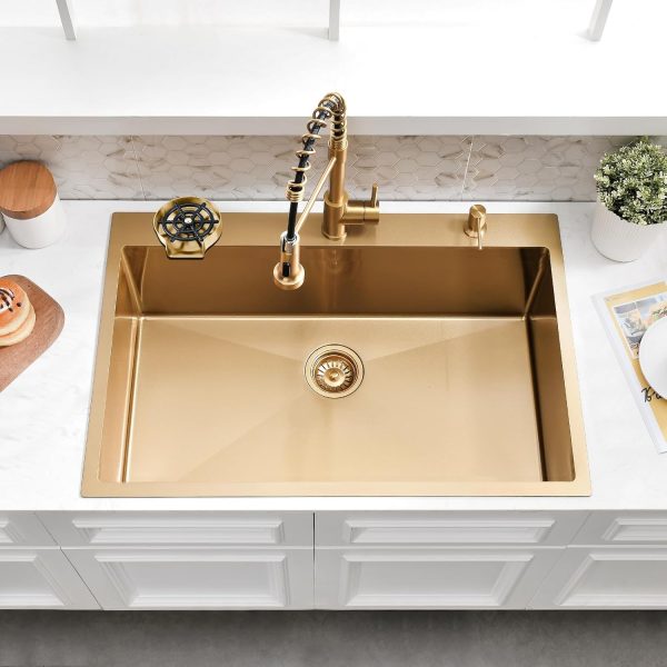 SOMRXO Gold Kitchen Sink Stainless Steel Drop-In 36x22-3