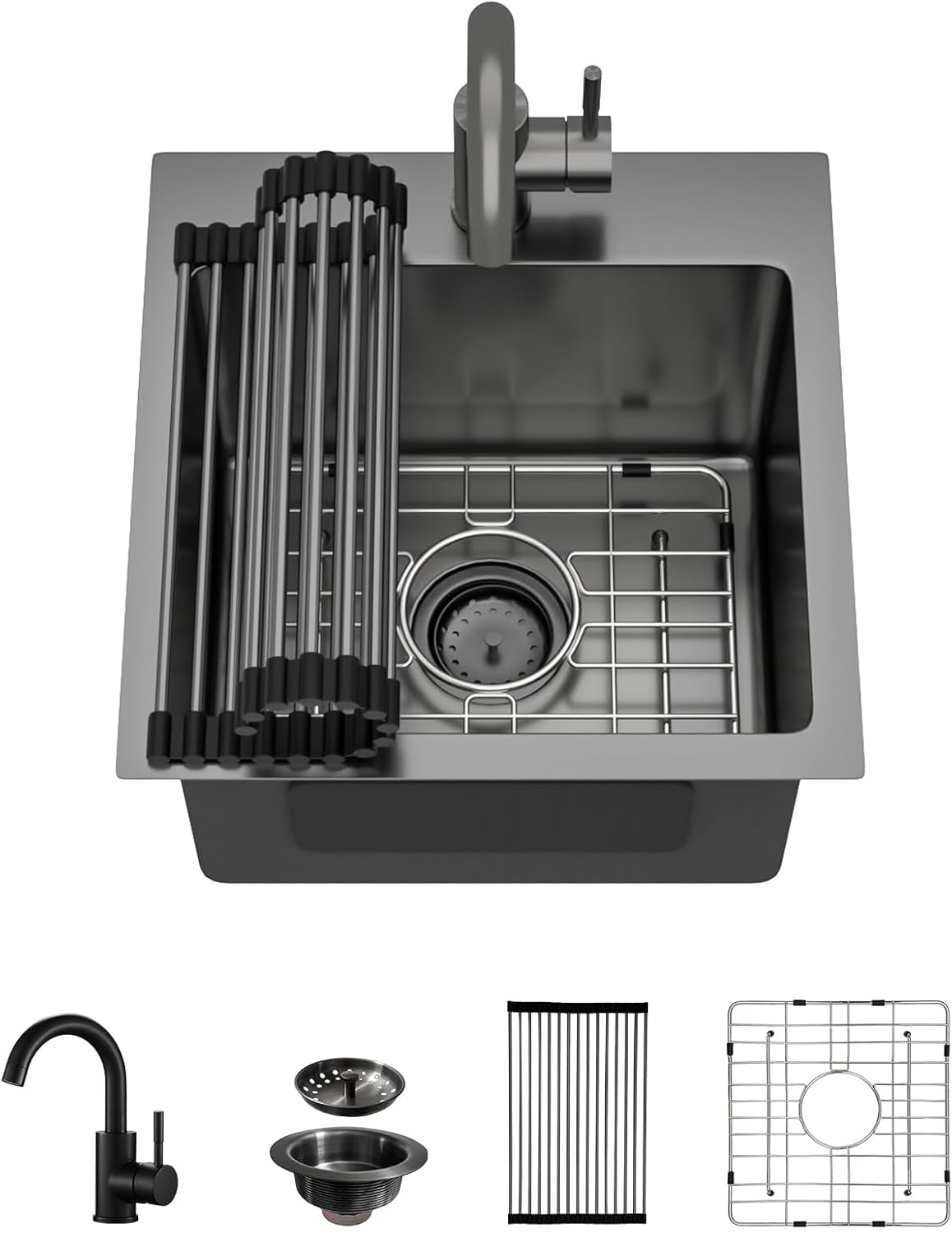 Talllor Gunmetal Black Bar Sink installed in a modern wet bar