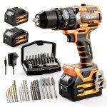 Alloyman 20V MAX Cordless Hammer Drill, Max 620 In-lbs, 31500BPM, Brushless Motor, 1/2" Keyless Metal Chuck, 20+3 Torque Settings, Impact Drill Kit for Drilling Brick Wall, Metal-0