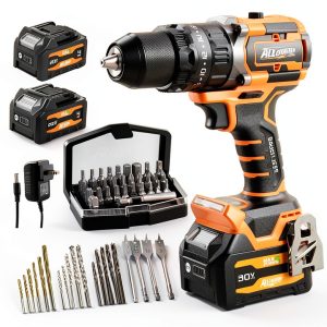 Alloyman 20V MAX Cordless Hammer Drill, Max 620 In-lbs, 31500BPM, Brushless Motor, 1/2" Keyless Metal Chuck, 20+3 Torque Settings, Impact Drill Kit for Drilling Brick Wall, Metal-0
