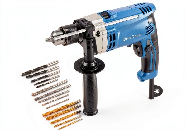 Hammer Drill DongCheng 6A 1/2" Keyed Chuck with 15‑Piece Bit Set Blue-0